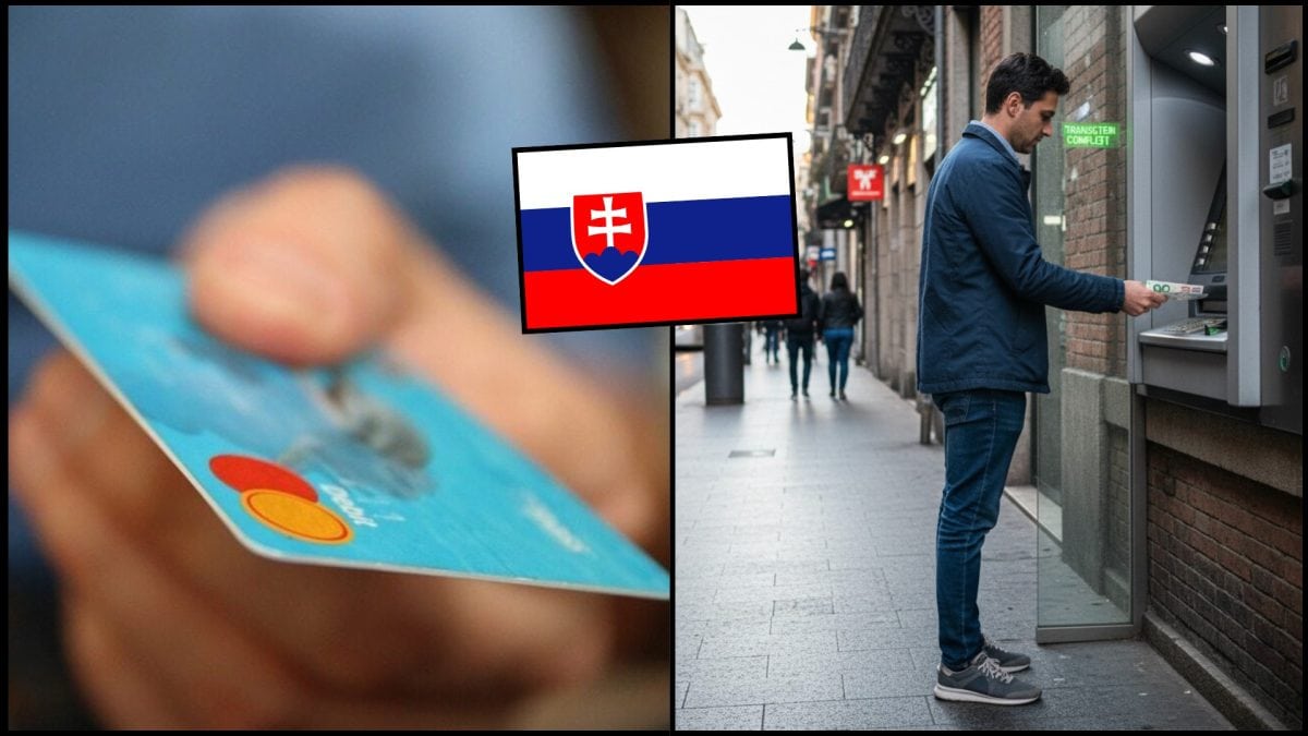 karta a týpek, ktorý si vyberá cash z bankomatu na rušnej ulici