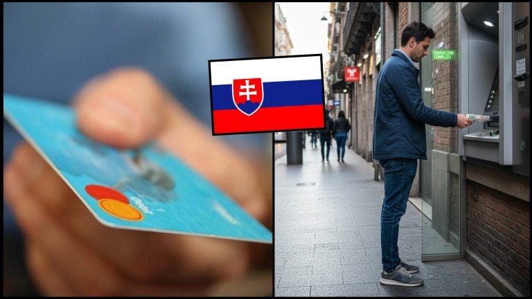 karta a týpek, ktorý si vyberá cash z bankomatu na rušnej ulici