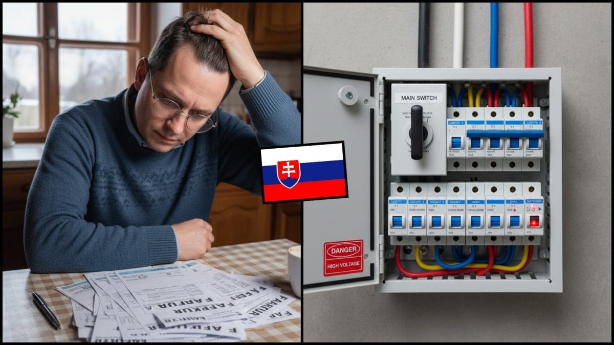 slovák s faktúrami a istič elektriny