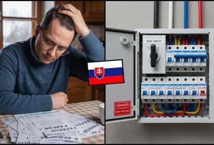 slovák s faktúrami a istič elektriny