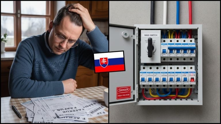 slovák s faktúrami a istič elektriny