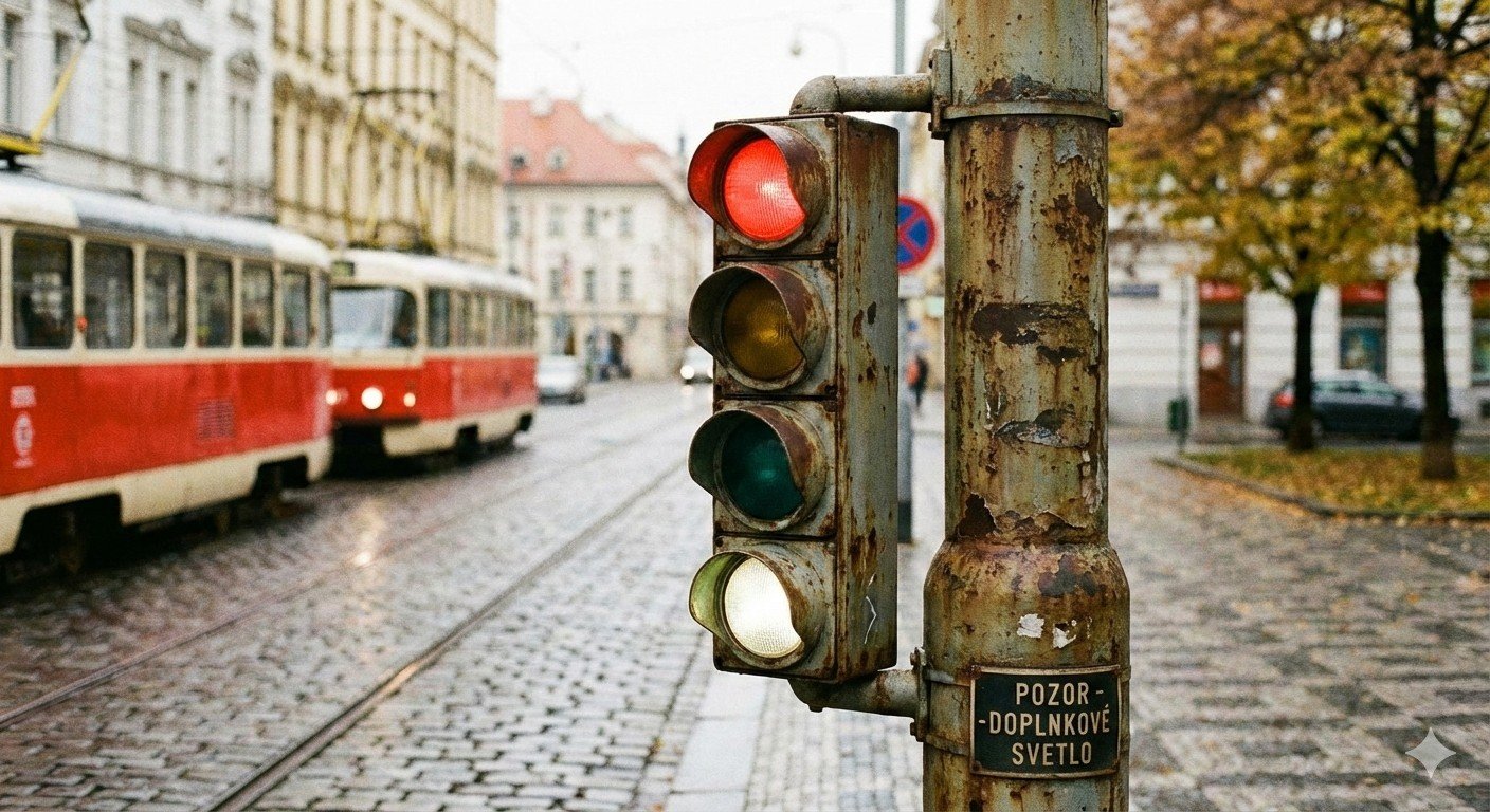 semafor s bielym doplnkovym svetlom