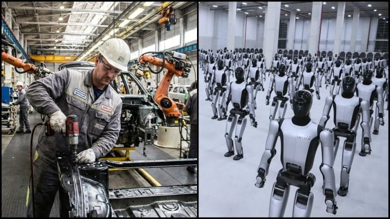 humanoidi a pracovník montážnej linky