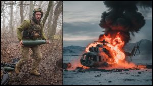 vojak a zniceny vrtulnik