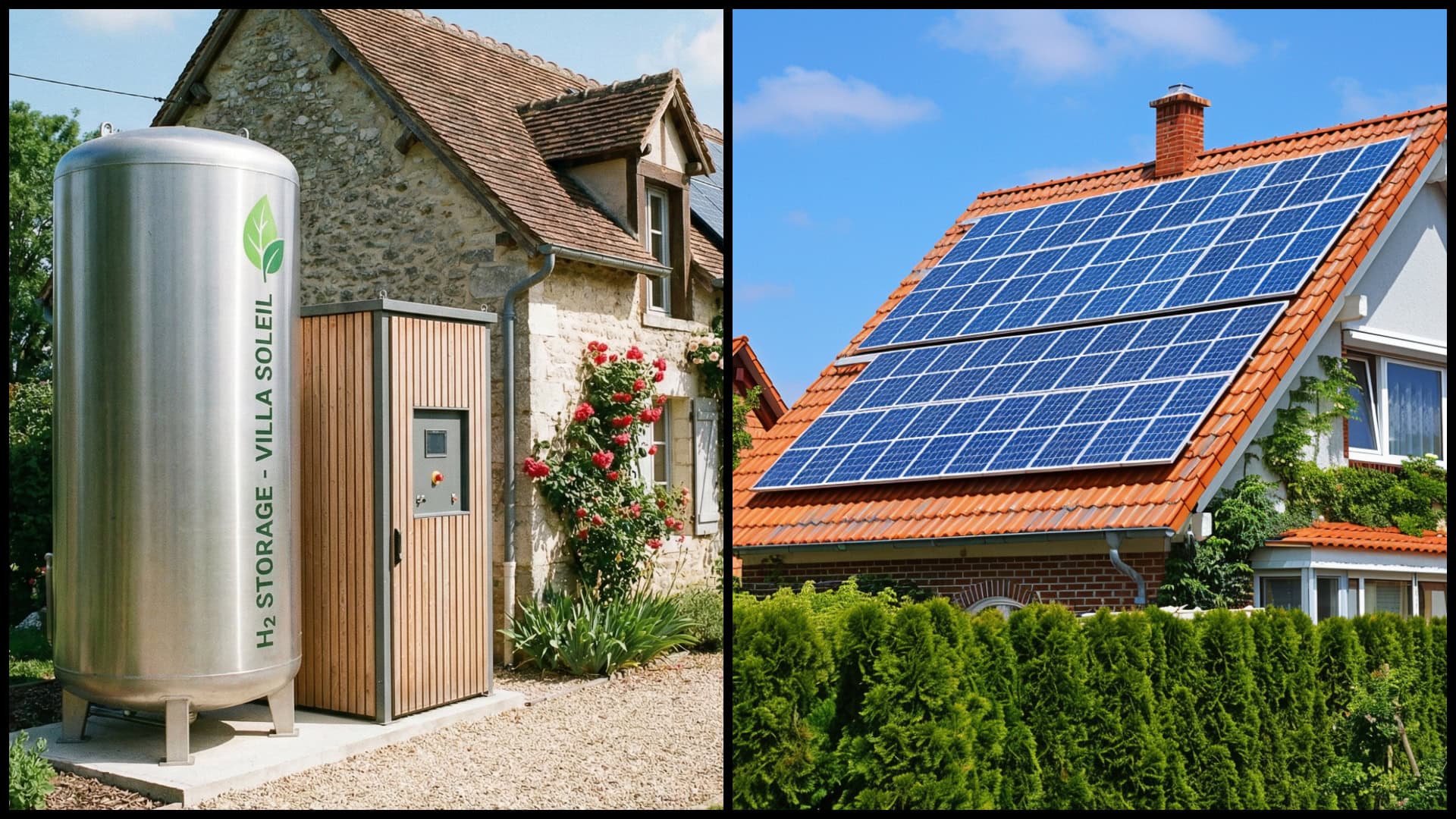 Vodíková nádrž, energetické úložisko, fotovoltika, solárne panely, smart domácnosť.