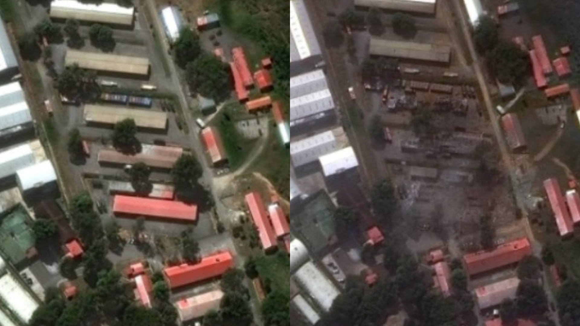 Satelitné snímky zasiahnutých armádnych budov vo Venezuele.