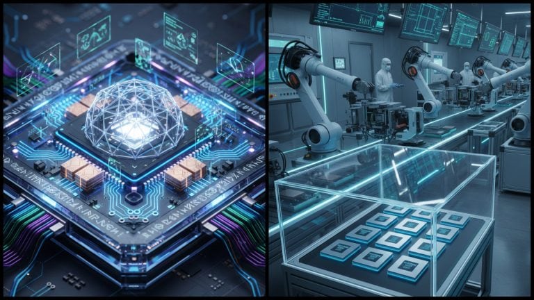 Vizualizácia futuristického čipu, výrobná linka.