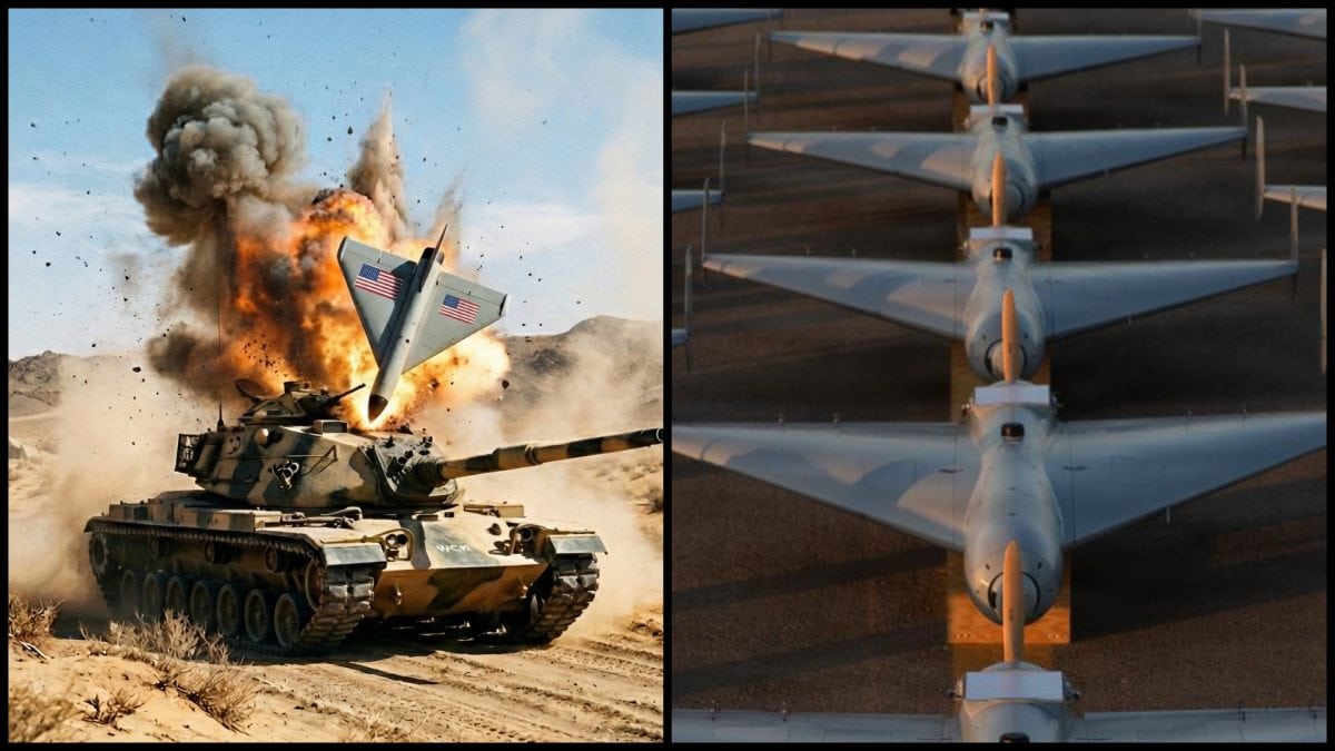 Vizualizácia zásahu tanku dronom, americké kamikaze drony