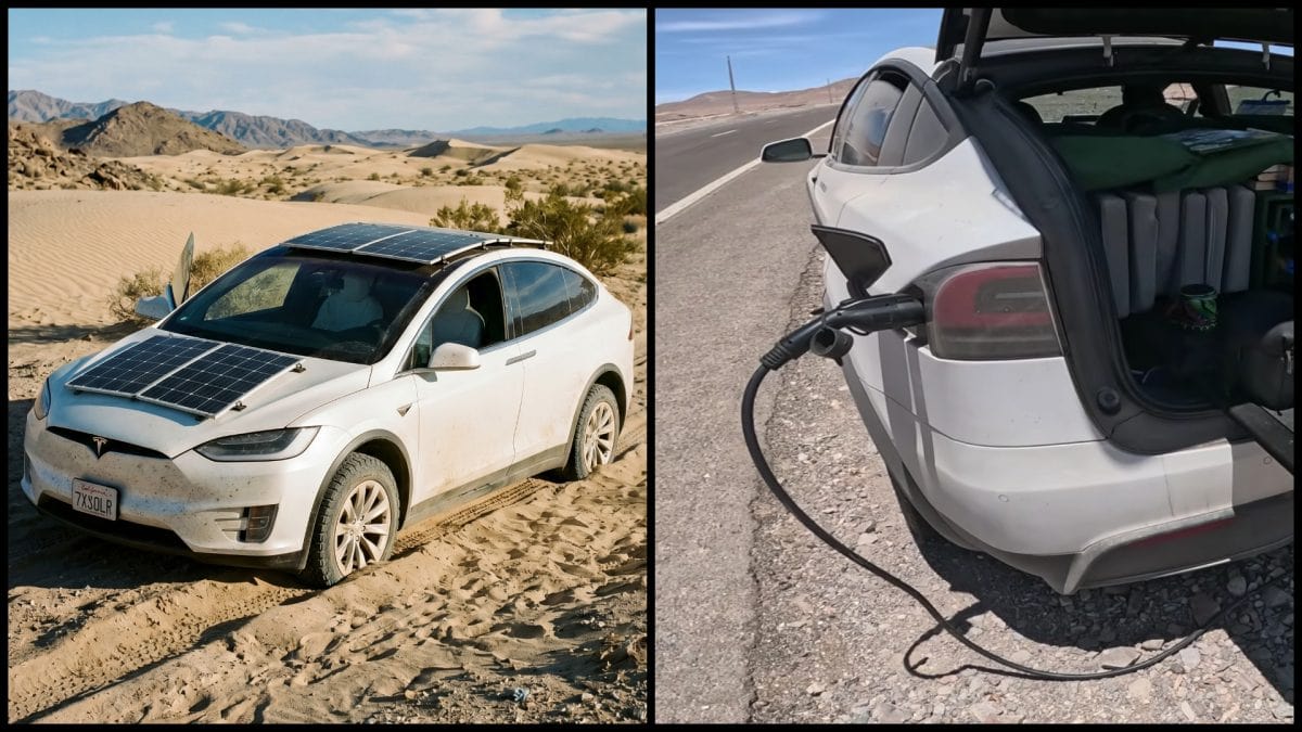 Tesla Model X, dobíjanie na púšti