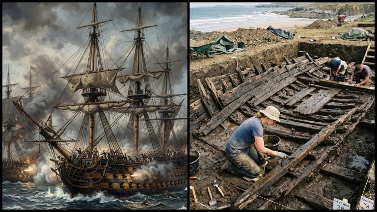 Vizualizácia starej vojenskej lode, vykopávky