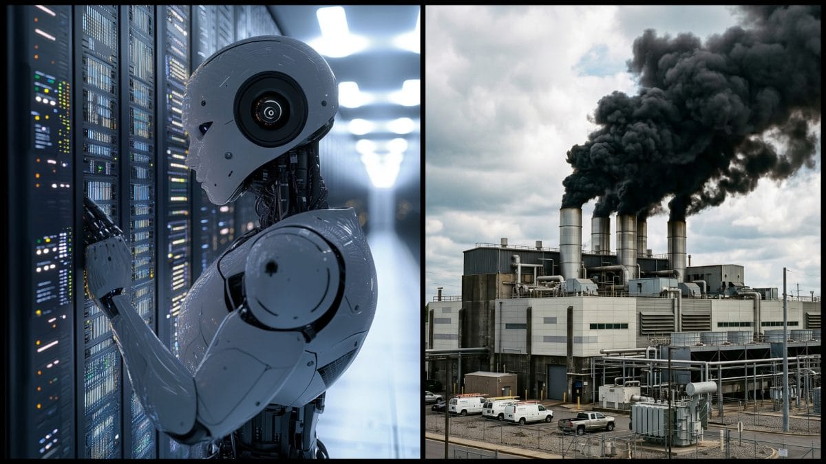 Vizualizácia AI robota a dátového centra