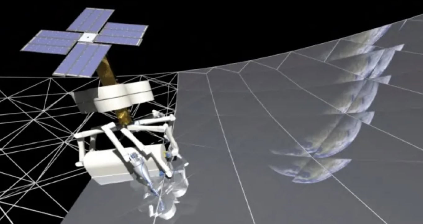 Vizualizácia robotického stavebného zariadenia NASA.