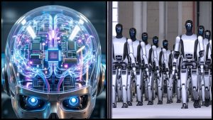 Vizualizácia AI mozgu a humanoidných robotov