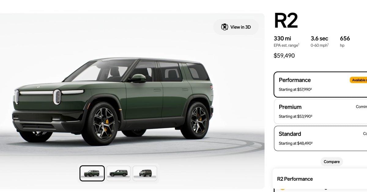 Rivian R2 online konfigurátor