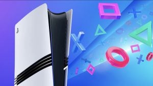 Sony PlayStation 5 Pro na modrom pozadí