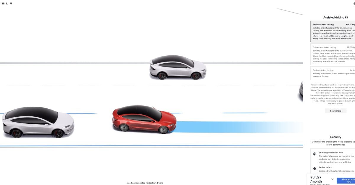 Tesla Assisted Driving website change in China