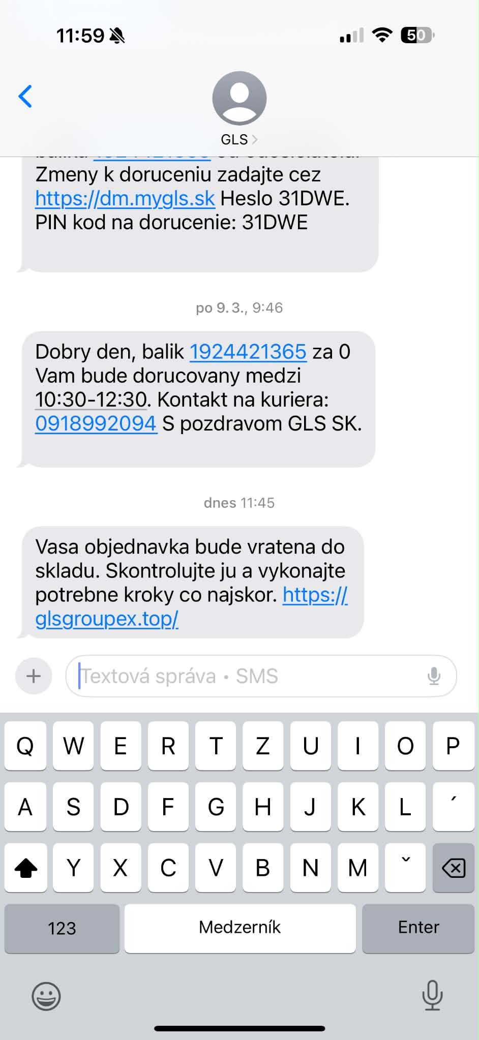 Falošné sms od kuriéra