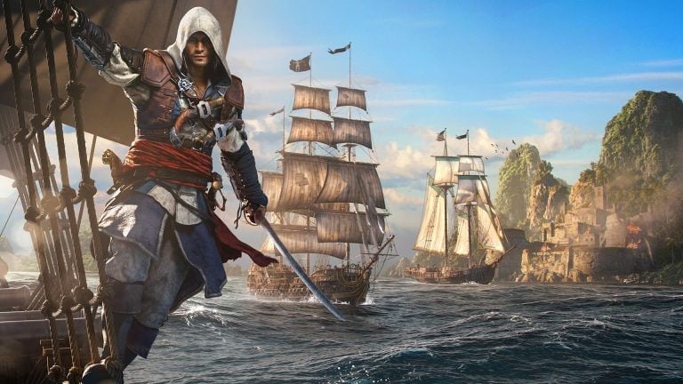 Edward Kenway na palube lode v remaku Assassin's Creed Black Flag Resynced