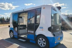 Self-driving electric shuttle operating on public roads in Finland