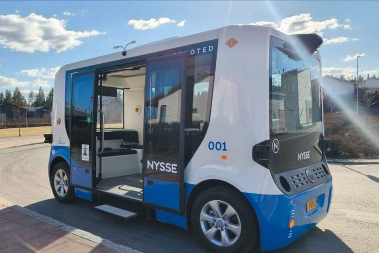 Self-driving electric shuttle operating on public roads in Finland