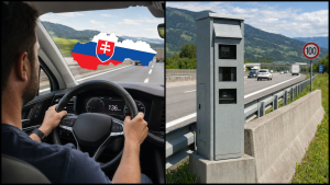 Slovenskí vodič na diaľnici a radar