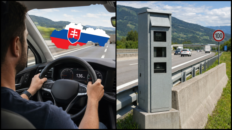 Slovenskí vodič na diaľnici a radar