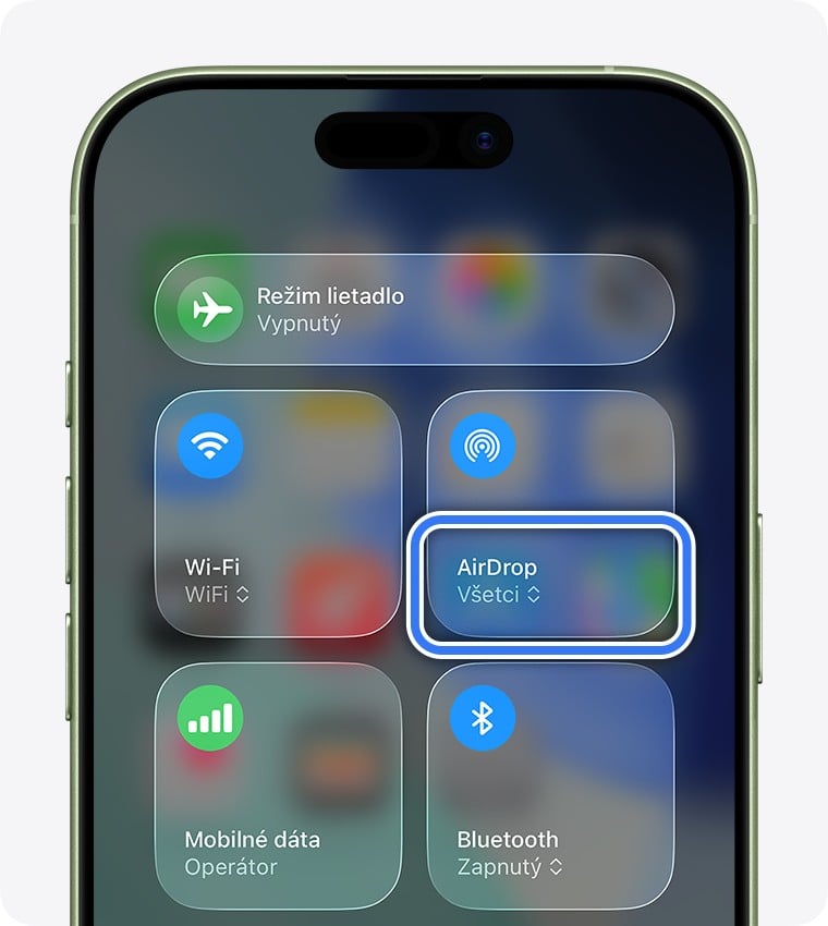 zapnutý air drop iphone