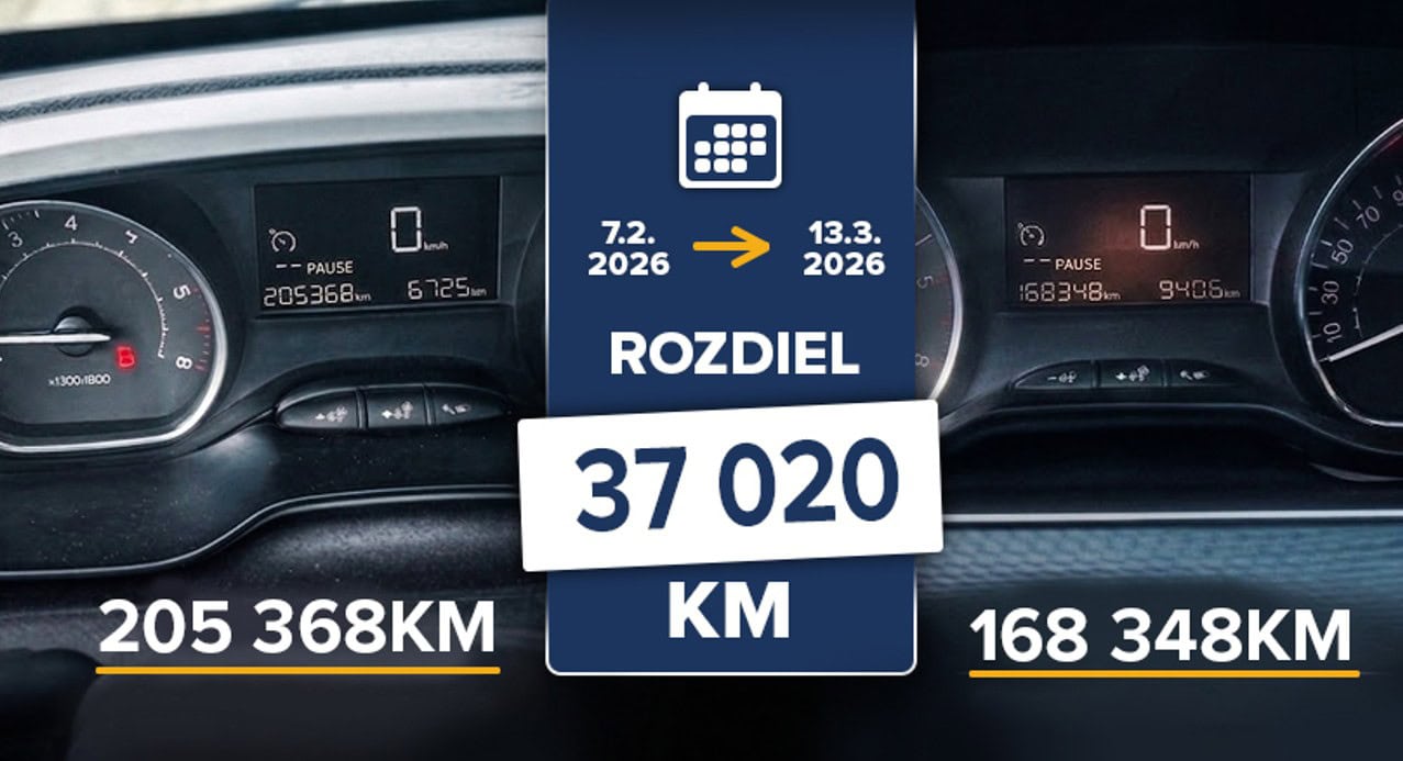 Fotografia zobrazujúca stav odometra pred predajom so stavom 205 368 km a po predaji na inzertnom portáli so stavom 168 348 km