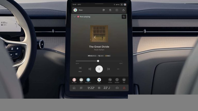 Volvo infotainment system displaying the Apple Music interface.
