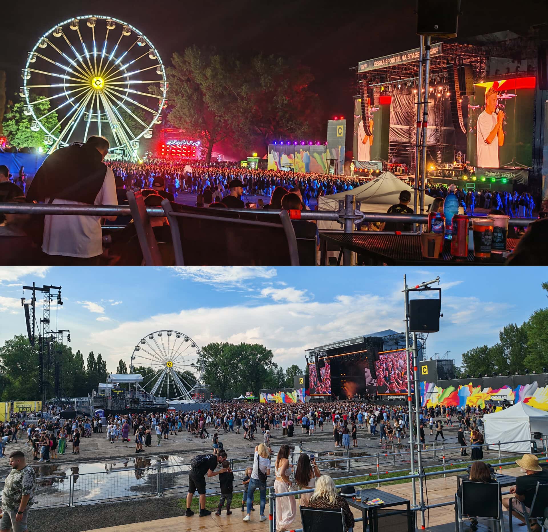 Fotografia festivalu cez ReyBan okuliare od Meta v noci a cez deň
