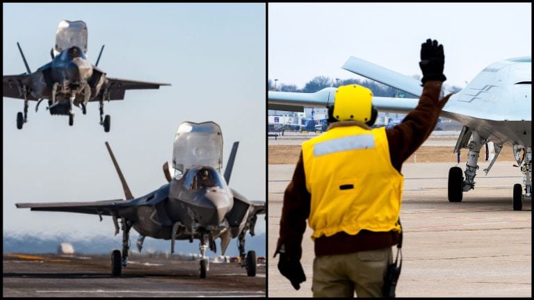 Stíhačky a tankovací dron s operátorom