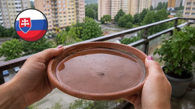 komár v kvetináči s larvami