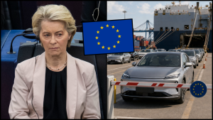 Predsedníčka Európskej komisie Ursula von der Leyenová a čínske autá v prístave