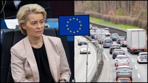 Ursula von der Leyenová a diaľnica s autami