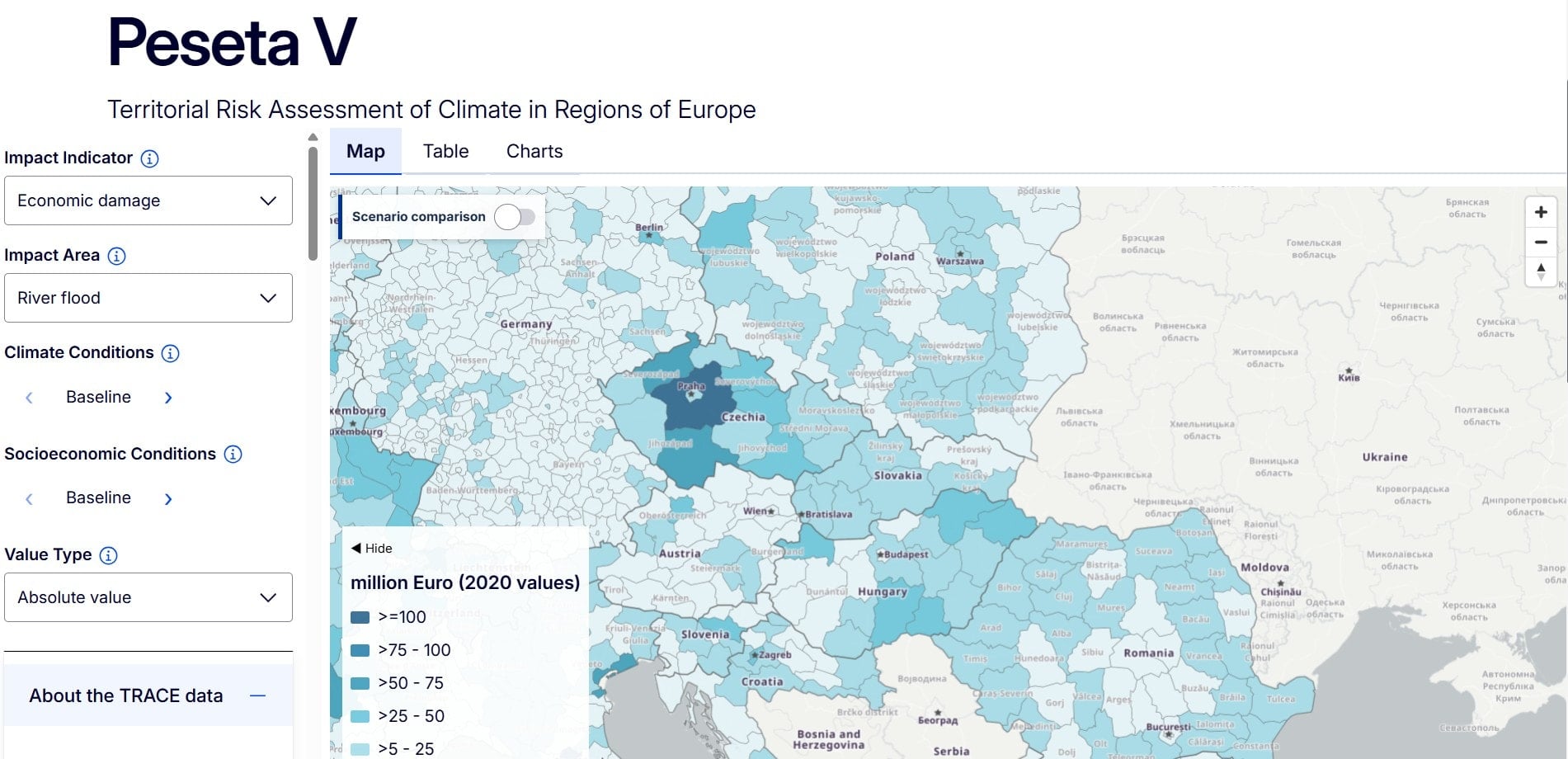 EÚ mapa klimatické zmeny Slovensko Peseta V